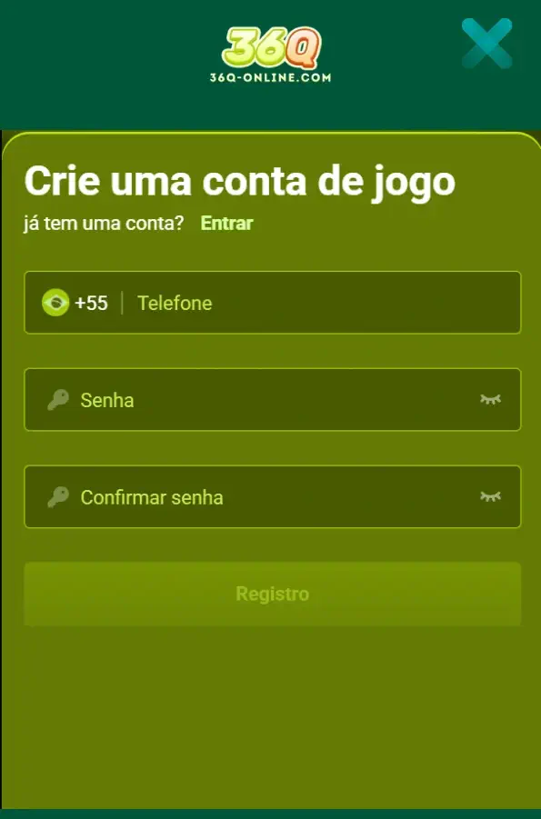 Página de cadastro do 36Q Cassino